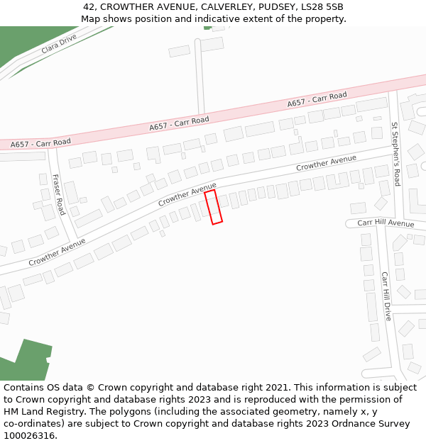 42, CROWTHER AVENUE, CALVERLEY, PUDSEY, LS28 5SB: Location map and indicative extent of plot