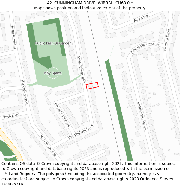 42, CUNNINGHAM DRIVE, WIRRAL, CH63 0JY: Location map and indicative extent of plot