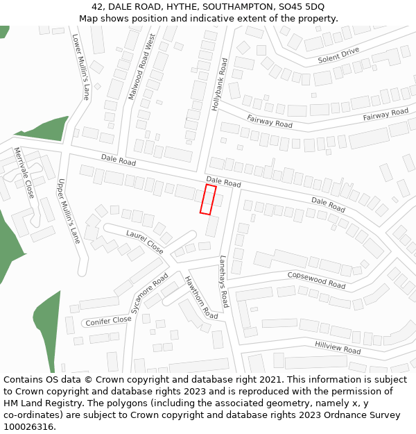 42, DALE ROAD, HYTHE, SOUTHAMPTON, SO45 5DQ: Location map and indicative extent of plot