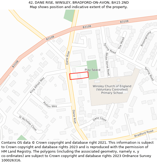 42, DANE RISE, WINSLEY, BRADFORD-ON-AVON, BA15 2ND: Location map and indicative extent of plot