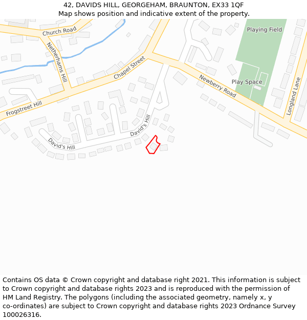 42, DAVIDS HILL, GEORGEHAM, BRAUNTON, EX33 1QF: Location map and indicative extent of plot