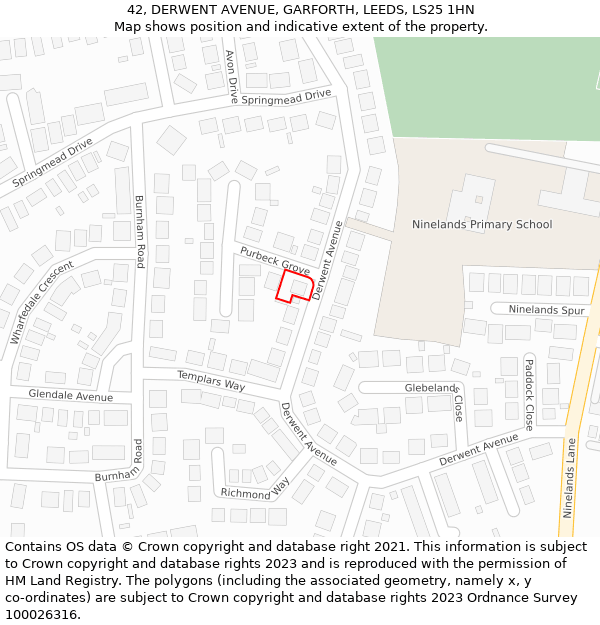 42, DERWENT AVENUE, GARFORTH, LEEDS, LS25 1HN: Location map and indicative extent of plot