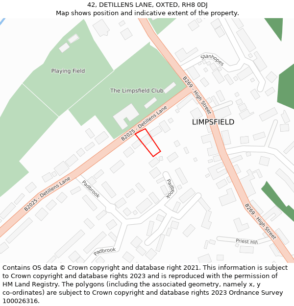 42, DETILLENS LANE, OXTED, RH8 0DJ: Location map and indicative extent of plot