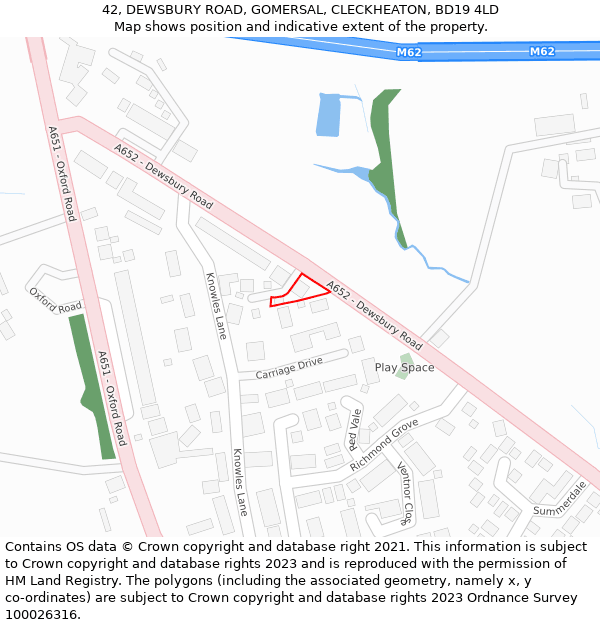 42, DEWSBURY ROAD, GOMERSAL, CLECKHEATON, BD19 4LD: Location map and indicative extent of plot