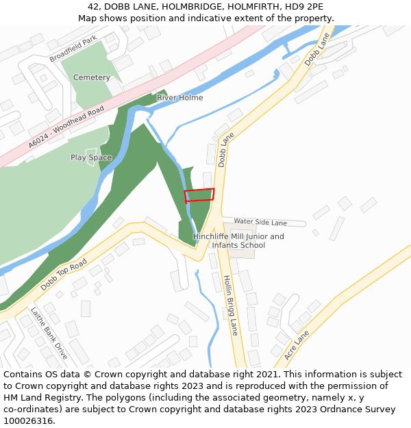 42, DOBB LANE, HOLMBRIDGE, HOLMFIRTH, HD9 2PE: Location map and indicative extent of plot