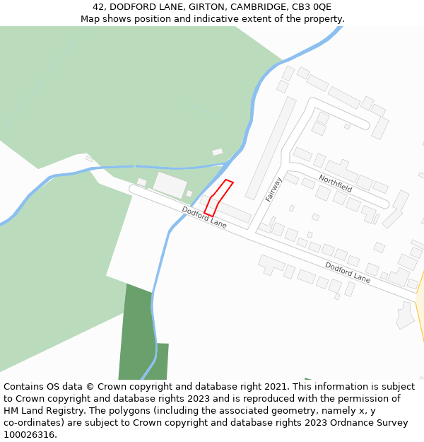 42, DODFORD LANE, GIRTON, CAMBRIDGE, CB3 0QE: Location map and indicative extent of plot