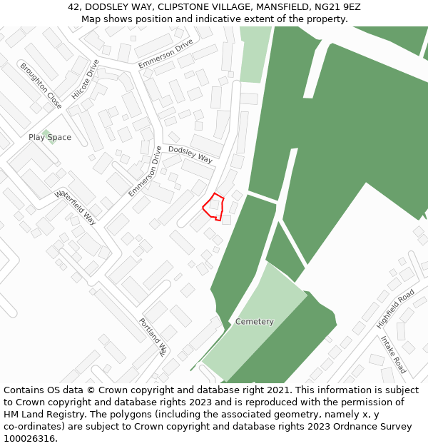 42, DODSLEY WAY, CLIPSTONE VILLAGE, MANSFIELD, NG21 9EZ: Location map and indicative extent of plot