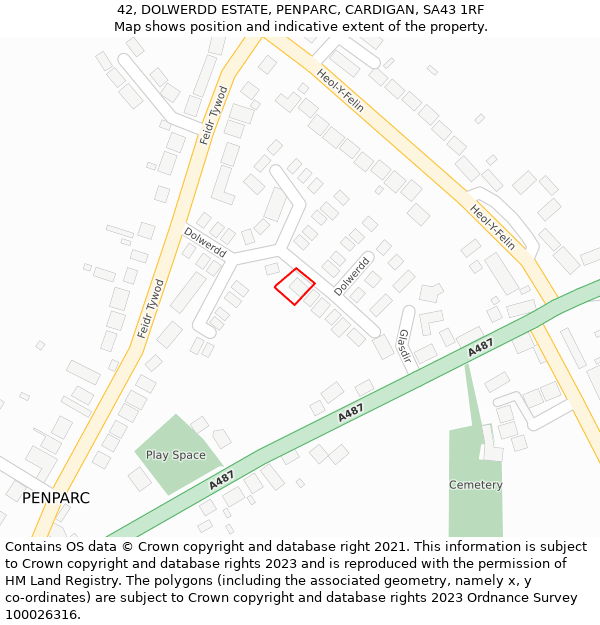 42, DOLWERDD ESTATE, PENPARC, CARDIGAN, SA43 1RF: Location map and indicative extent of plot