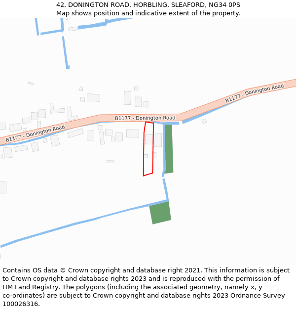 42, DONINGTON ROAD, HORBLING, SLEAFORD, NG34 0PS: Location map and indicative extent of plot