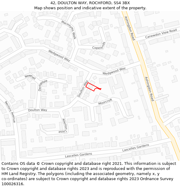 42, DOULTON WAY, ROCHFORD, SS4 3BX: Location map and indicative extent of plot