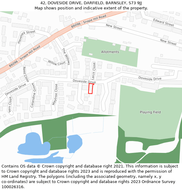 42, DOVESIDE DRIVE, DARFIELD, BARNSLEY, S73 9JJ: Location map and indicative extent of plot