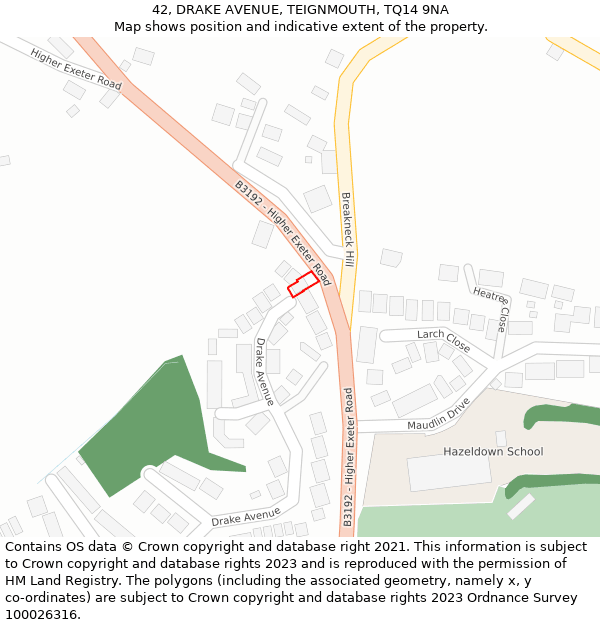42, DRAKE AVENUE, TEIGNMOUTH, TQ14 9NA: Location map and indicative extent of plot