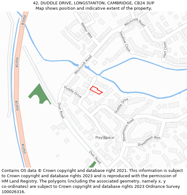 42, DUDDLE DRIVE, LONGSTANTON, CAMBRIDGE, CB24 3UP: Location map and indicative extent of plot