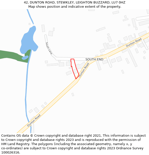 42, DUNTON ROAD, STEWKLEY, LEIGHTON BUZZARD, LU7 0HZ: Location map and indicative extent of plot