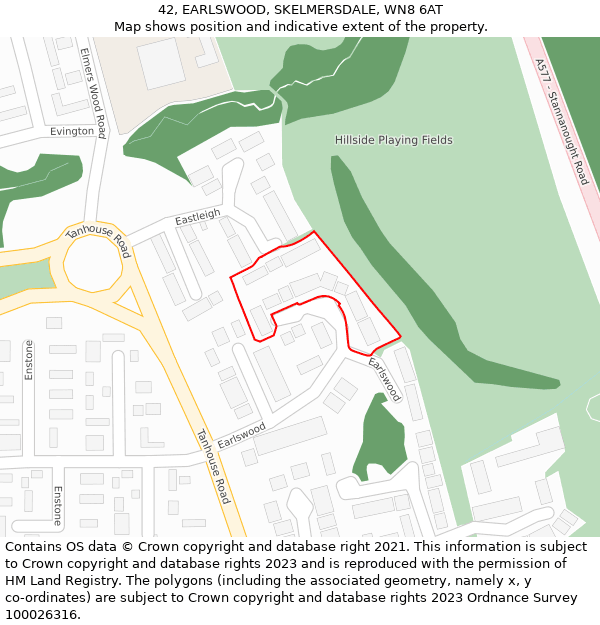 42, EARLSWOOD, SKELMERSDALE, WN8 6AT: Location map and indicative extent of plot