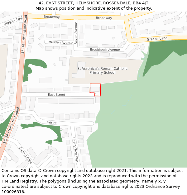 42, EAST STREET, HELMSHORE, ROSSENDALE, BB4 4JT: Location map and indicative extent of plot