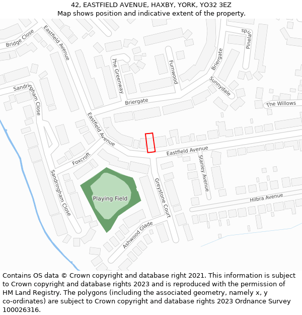 42, EASTFIELD AVENUE, HAXBY, YORK, YO32 3EZ: Location map and indicative extent of plot