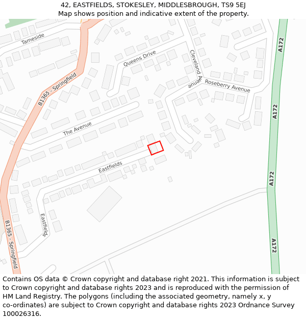 42, EASTFIELDS, STOKESLEY, MIDDLESBROUGH, TS9 5EJ: Location map and indicative extent of plot