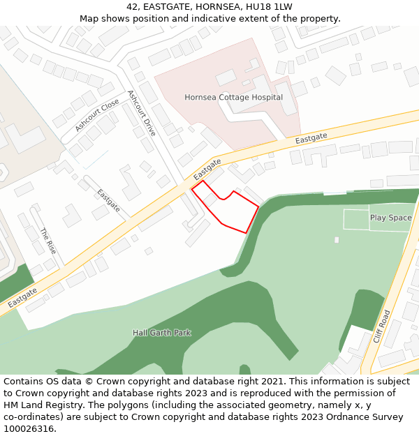 42, EASTGATE, HORNSEA, HU18 1LW: Location map and indicative extent of plot