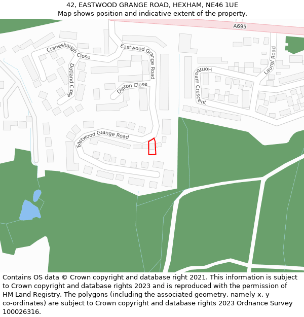 42, EASTWOOD GRANGE ROAD, HEXHAM, NE46 1UE: Location map and indicative extent of plot