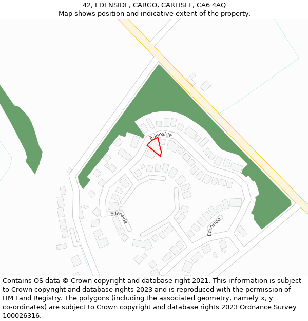 42, EDENSIDE, CARGO, CARLISLE, CA6 4AQ: Location map and indicative extent of plot