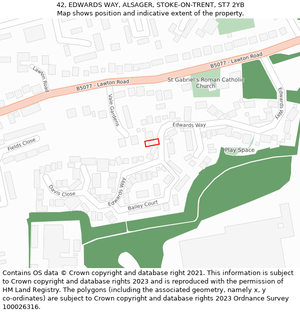 42, EDWARDS WAY, ALSAGER, STOKE-ON-TRENT, ST7 2YB: Location map and indicative extent of plot