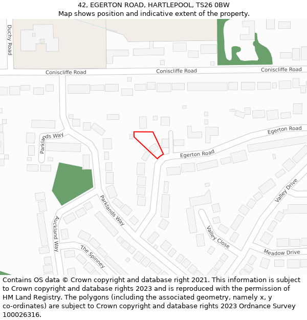42, EGERTON ROAD, HARTLEPOOL, TS26 0BW: Location map and indicative extent of plot