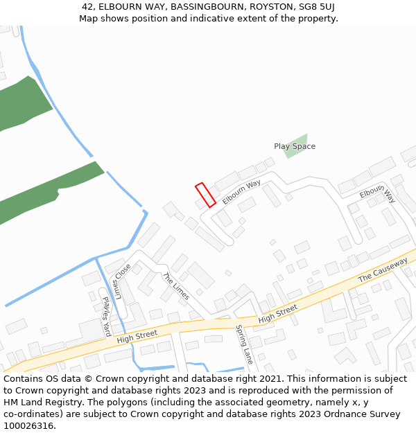 42, ELBOURN WAY, BASSINGBOURN, ROYSTON, SG8 5UJ: Location map and indicative extent of plot