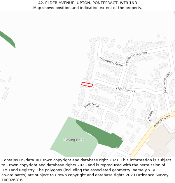 42, ELDER AVENUE, UPTON, PONTEFRACT, WF9 1NR: Location map and indicative extent of plot