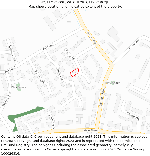 42, ELM CLOSE, WITCHFORD, ELY, CB6 2JH: Location map and indicative extent of plot