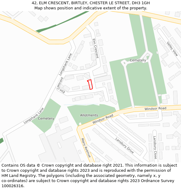 42, ELM CRESCENT, BIRTLEY, CHESTER LE STREET, DH3 1GH: Location map and indicative extent of plot