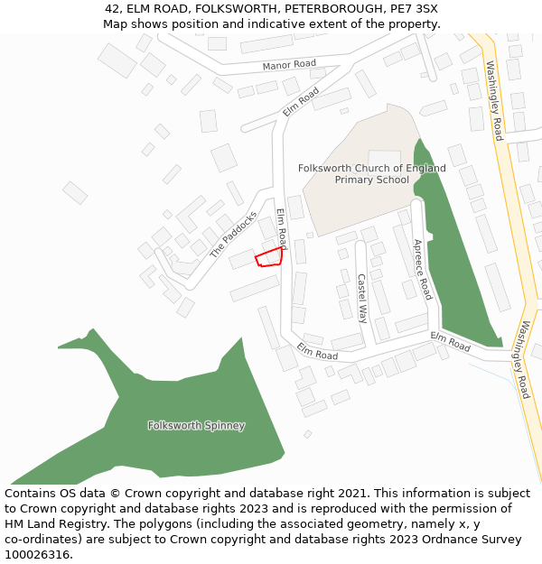 42, ELM ROAD, FOLKSWORTH, PETERBOROUGH, PE7 3SX: Location map and indicative extent of plot