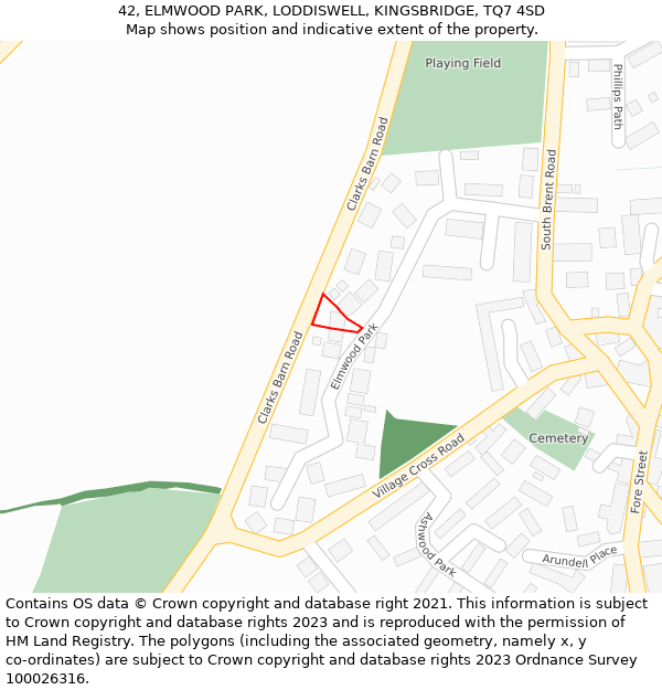 42, ELMWOOD PARK, LODDISWELL, KINGSBRIDGE, TQ7 4SD: Location map and indicative extent of plot