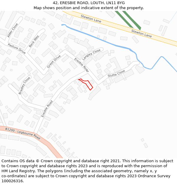 42, ERESBIE ROAD, LOUTH, LN11 8YG: Location map and indicative extent of plot