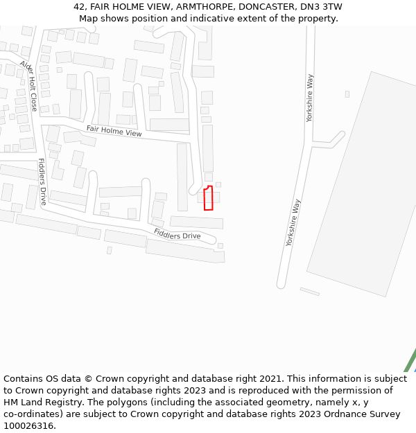 42, FAIR HOLME VIEW, ARMTHORPE, DONCASTER, DN3 3TW: Location map and indicative extent of plot