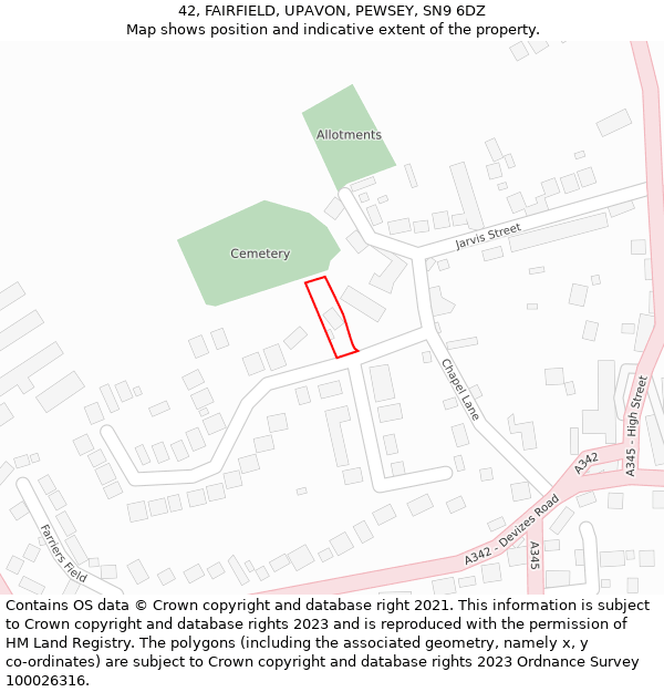 42, FAIRFIELD, UPAVON, PEWSEY, SN9 6DZ: Location map and indicative extent of plot