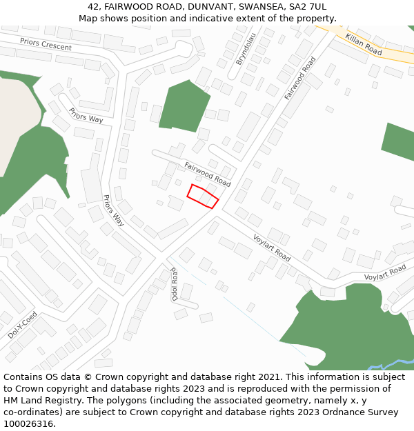 42, FAIRWOOD ROAD, DUNVANT, SWANSEA, SA2 7UL: Location map and indicative extent of plot