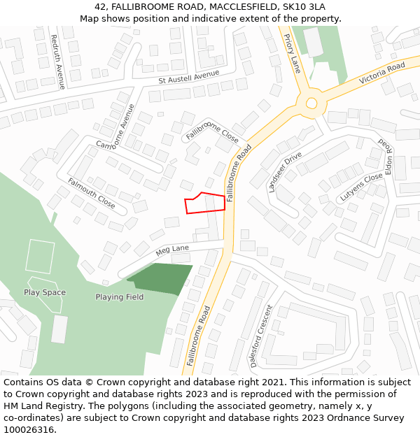 42, FALLIBROOME ROAD, MACCLESFIELD, SK10 3LA: Location map and indicative extent of plot