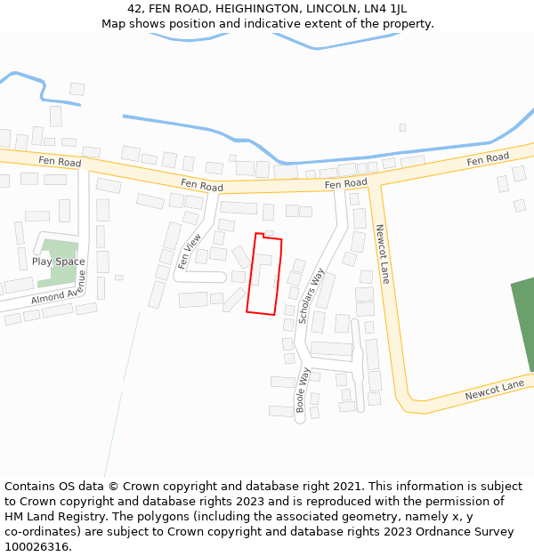 42, FEN ROAD, HEIGHINGTON, LINCOLN, LN4 1JL: Location map and indicative extent of plot