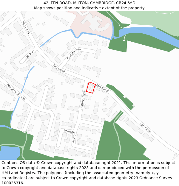 42, FEN ROAD, MILTON, CAMBRIDGE, CB24 6AD: Location map and indicative extent of plot