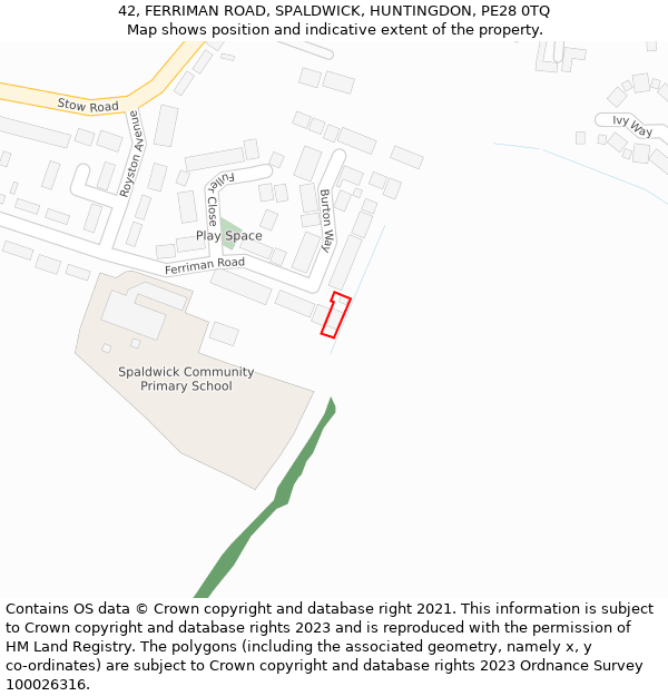 42, FERRIMAN ROAD, SPALDWICK, HUNTINGDON, PE28 0TQ: Location map and indicative extent of plot