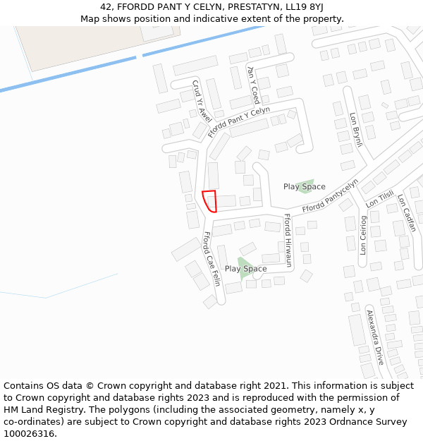 42, FFORDD PANT Y CELYN, PRESTATYN, LL19 8YJ: Location map and indicative extent of plot