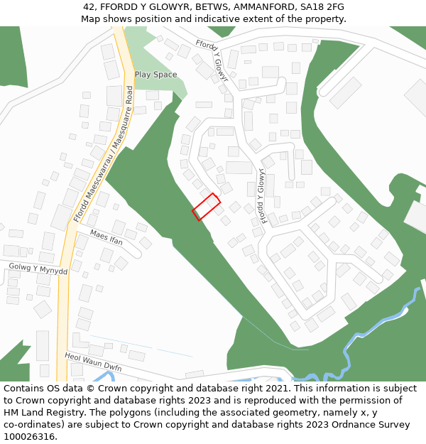 42, FFORDD Y GLOWYR, BETWS, AMMANFORD, SA18 2FG: Location map and indicative extent of plot