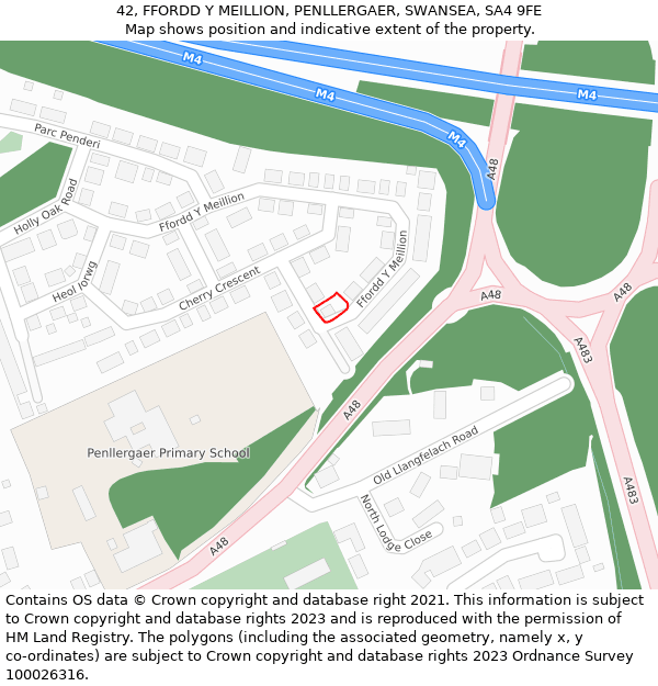 42, FFORDD Y MEILLION, PENLLERGAER, SWANSEA, SA4 9FE: Location map and indicative extent of plot