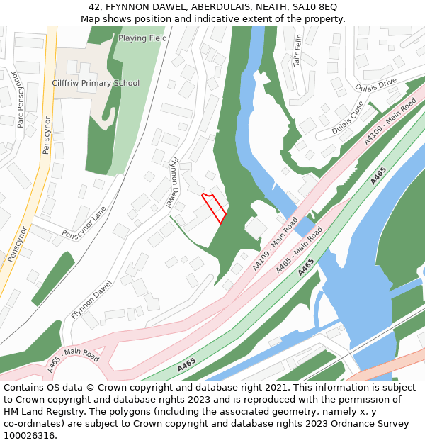 42, FFYNNON DAWEL, ABERDULAIS, NEATH, SA10 8EQ: Location map and indicative extent of plot