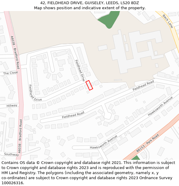 42, FIELDHEAD DRIVE, GUISELEY, LEEDS, LS20 8DZ: Location map and indicative extent of plot