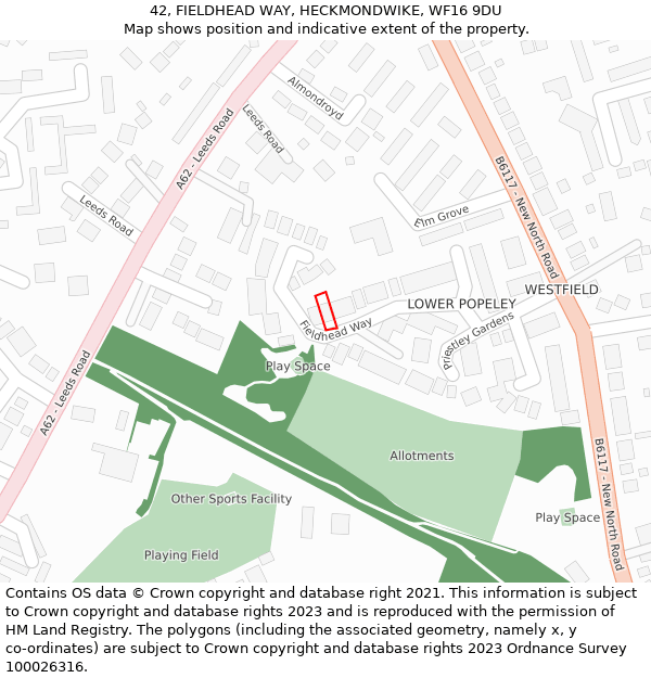 42, FIELDHEAD WAY, HECKMONDWIKE, WF16 9DU: Location map and indicative extent of plot