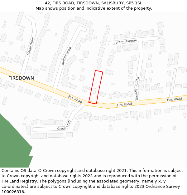 42, FIRS ROAD, FIRSDOWN, SALISBURY, SP5 1SL: Location map and indicative extent of plot