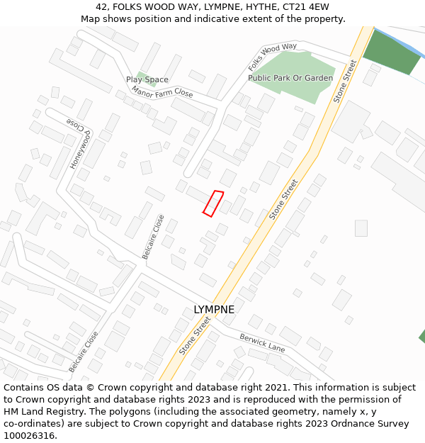 42, FOLKS WOOD WAY, LYMPNE, HYTHE, CT21 4EW: Location map and indicative extent of plot