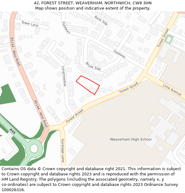 42, FOREST STREET, WEAVERHAM, NORTHWICH, CW8 3HN: Location map and indicative extent of plot